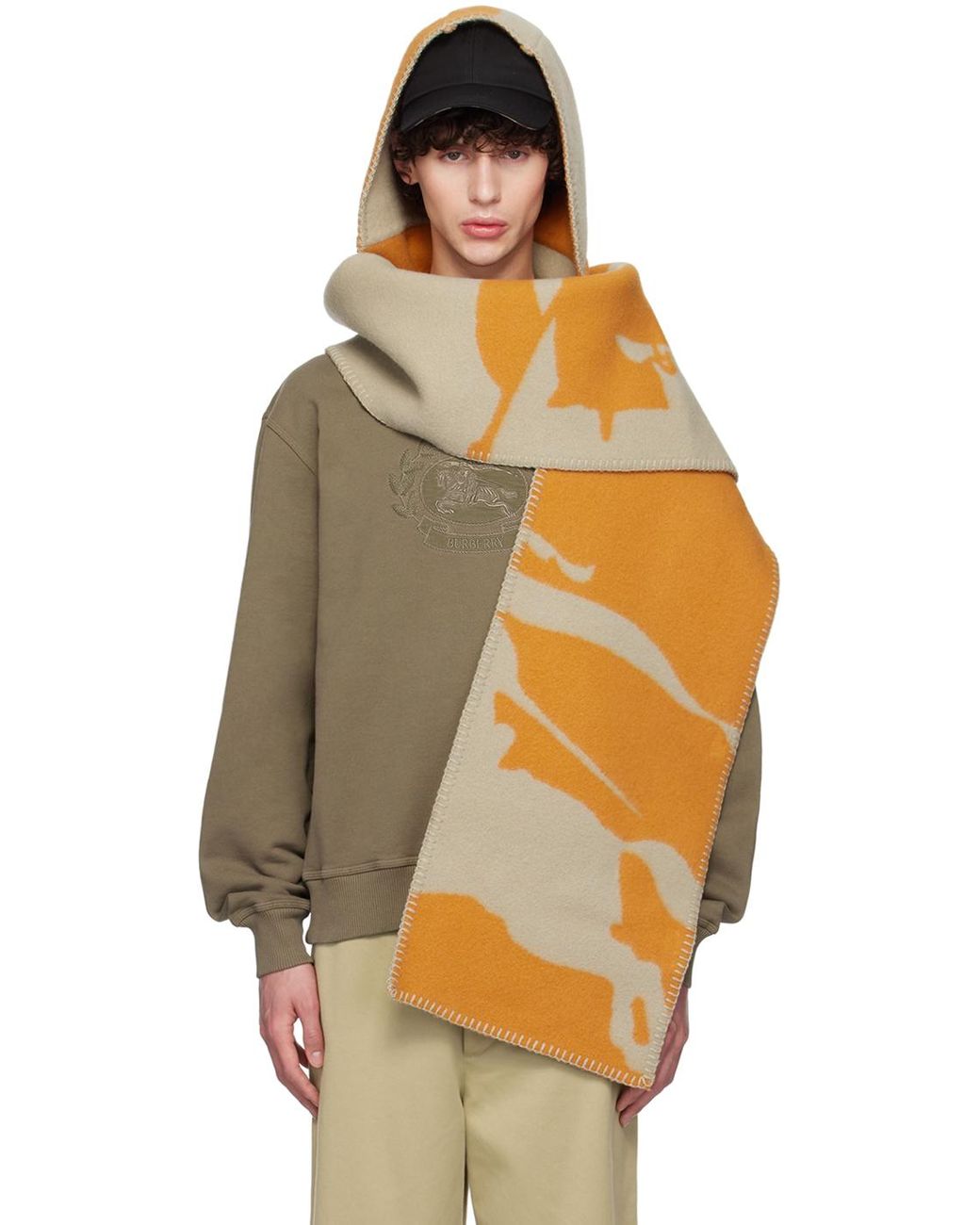 Burberry Taupe Ekd Wool Hooded Scarf in Orange for Men Lyst UK