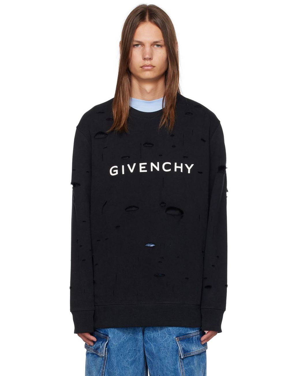 Givenchy Black Cotton Logo Printed Distressed Sweatshirt S Givenchy