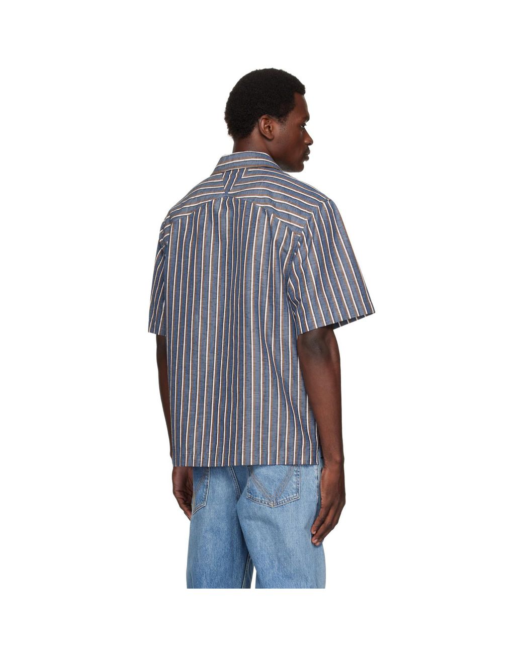 Bottega Veneta Blue Bold Cotton Linen Stripe Shirt for men