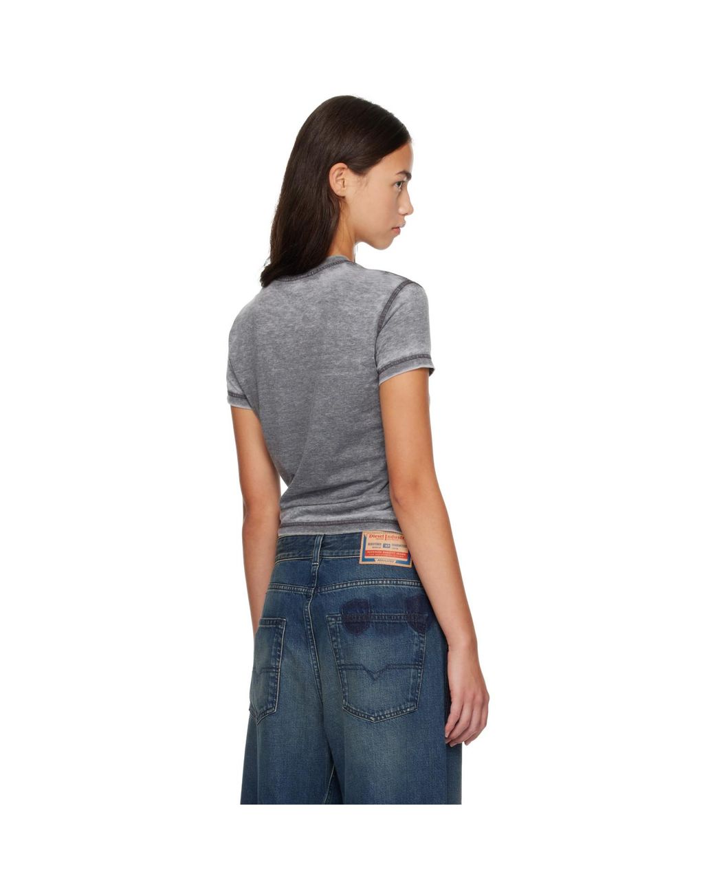 DIESEL Blue Rhinestones & Burnout Effect Jersey T-Shirt