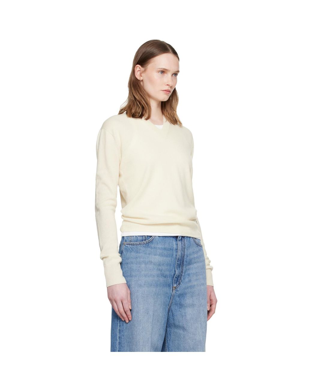 Stella McCartney White Off- Cashmere V-Neck Sweater