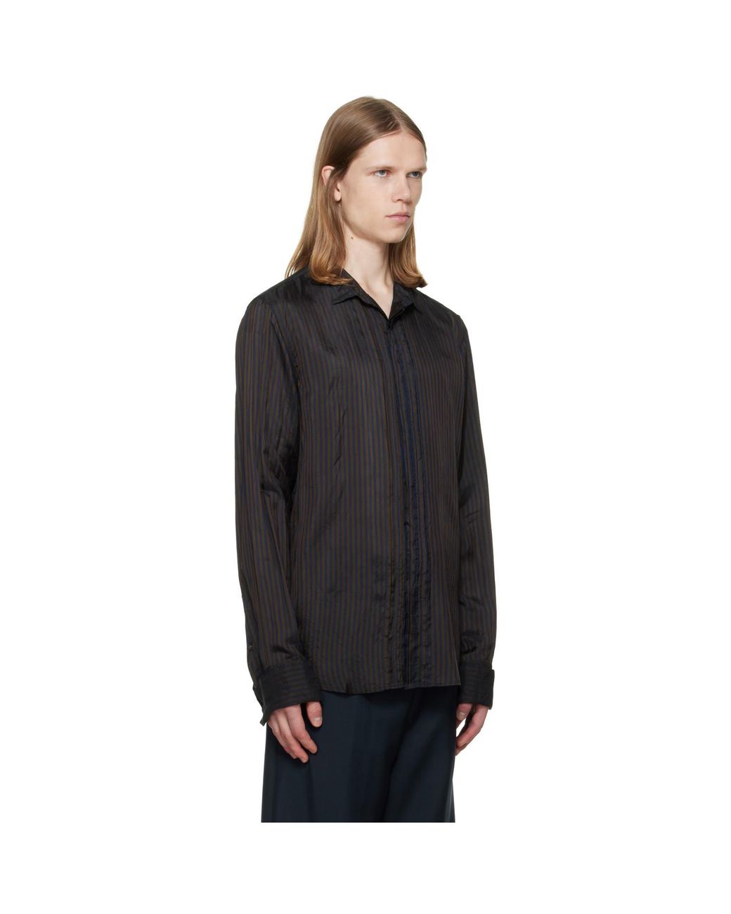 Dries Van Noten Black Striped Pintuck Shirt for men