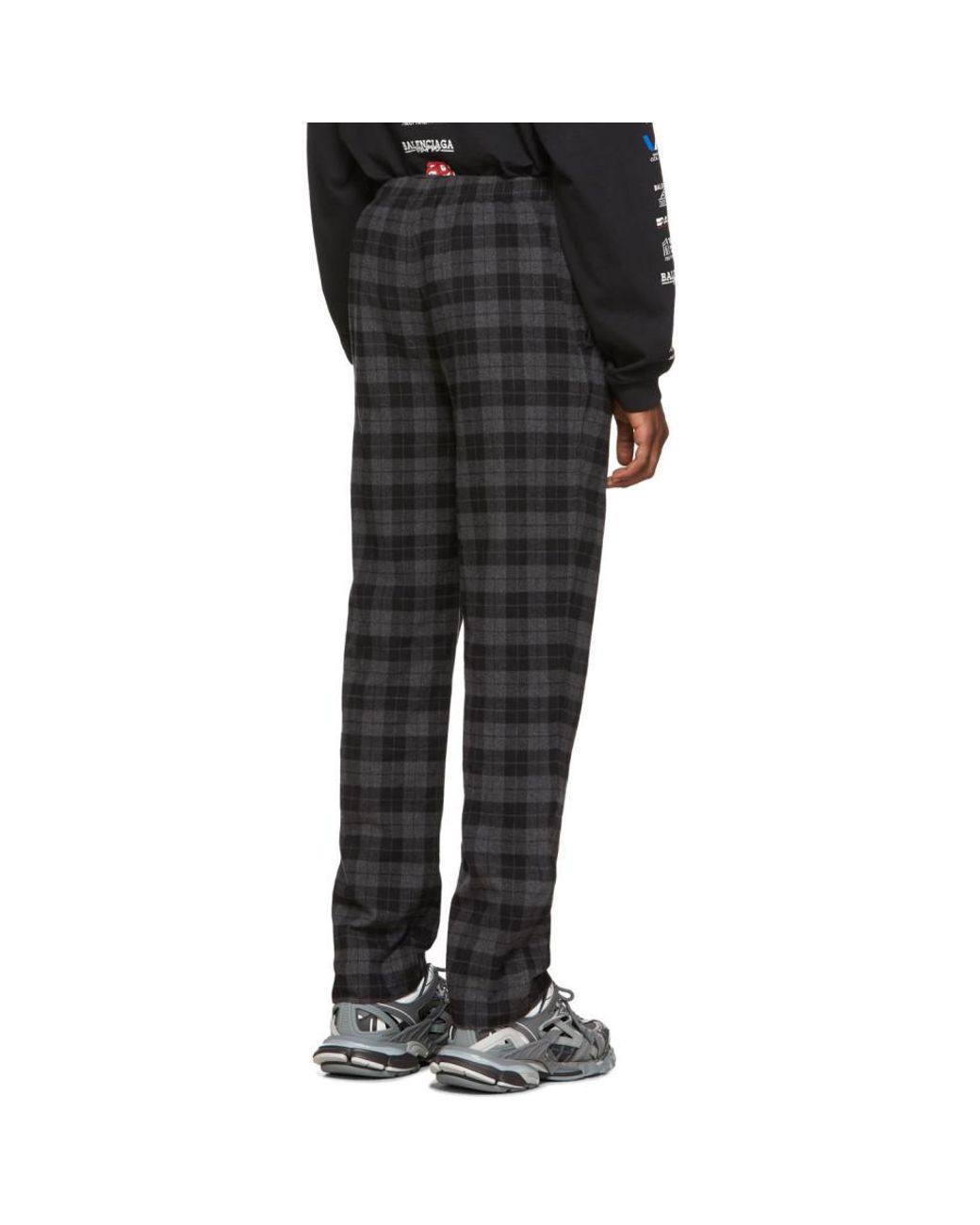 Balenciaga Grey And Black Check Flannel Trousers for Men | Lyst