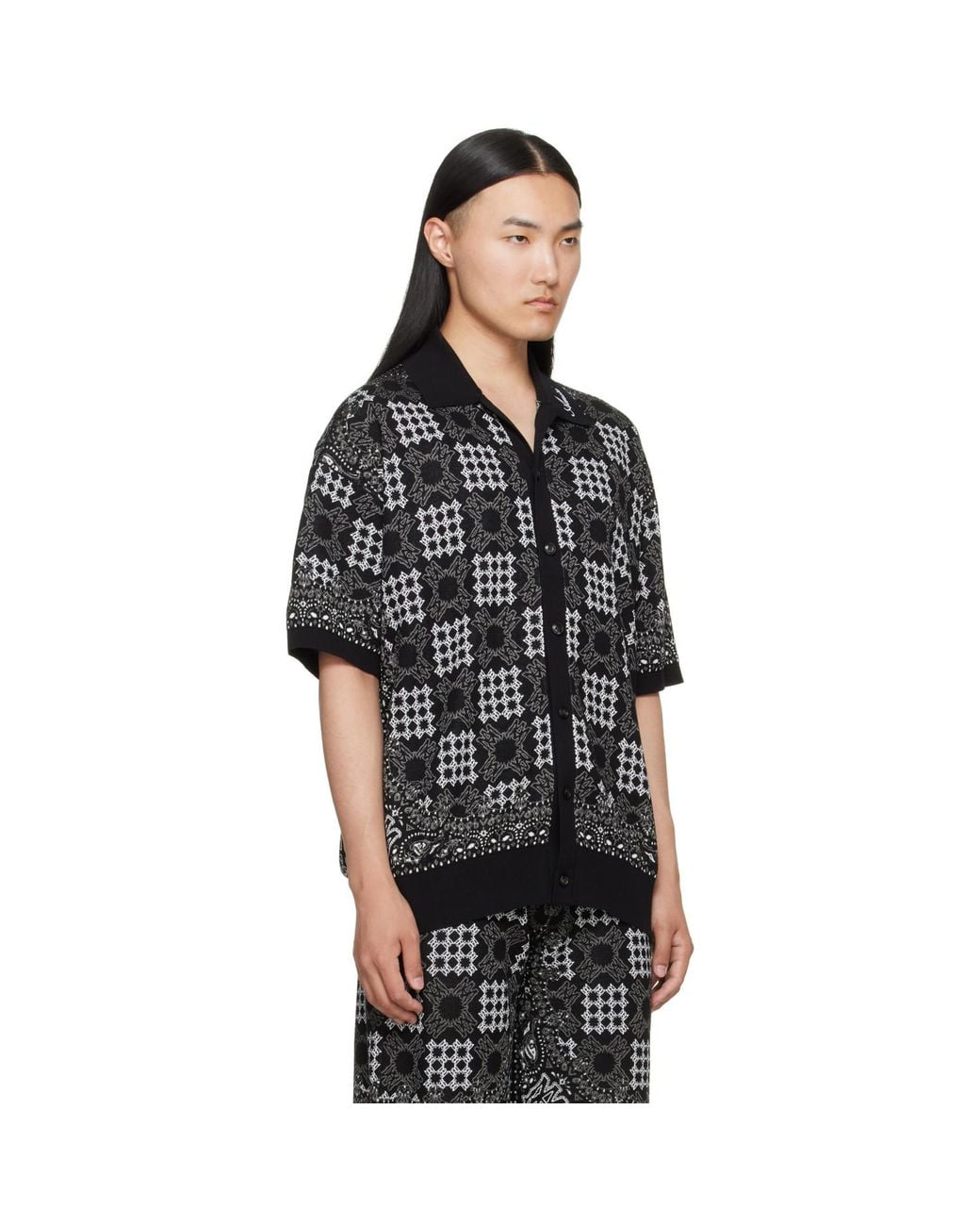 Amiri Black Ma Quad Check Mesh Knit Shirt for men