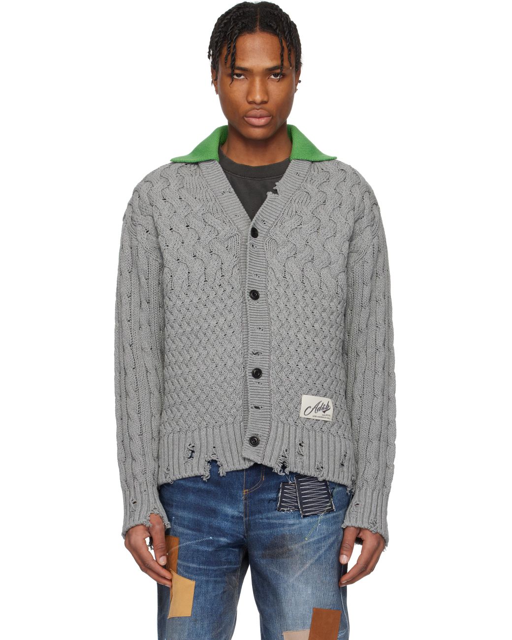 Andersson Bell グレー カーディガン メンズ ANDERSSON BELL グレー Collar Vネックカーディガン ブラック