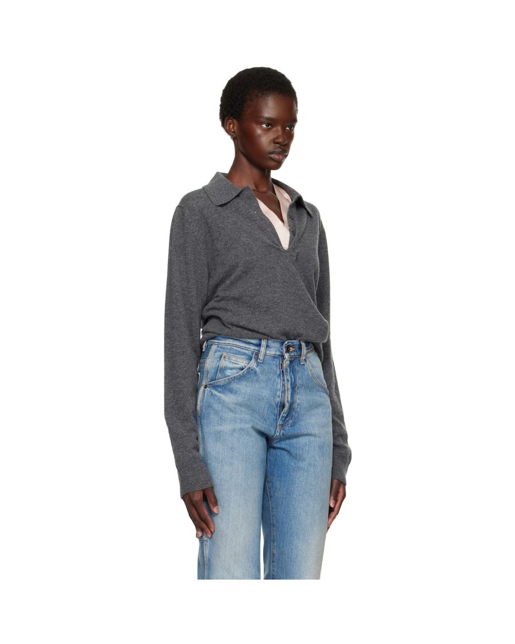 Maison Margiela Blue Draped Collar Wool Polo