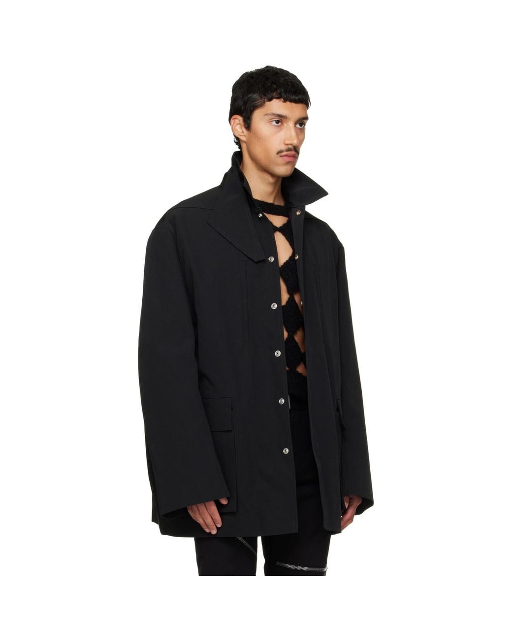 Rick Owens Black Tower Collared Mac Jacket for men