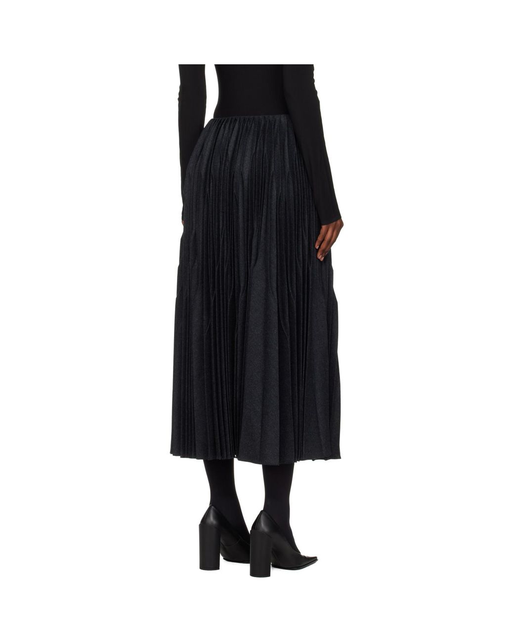 Alaïa Black Pleated Wool Midi Skirt