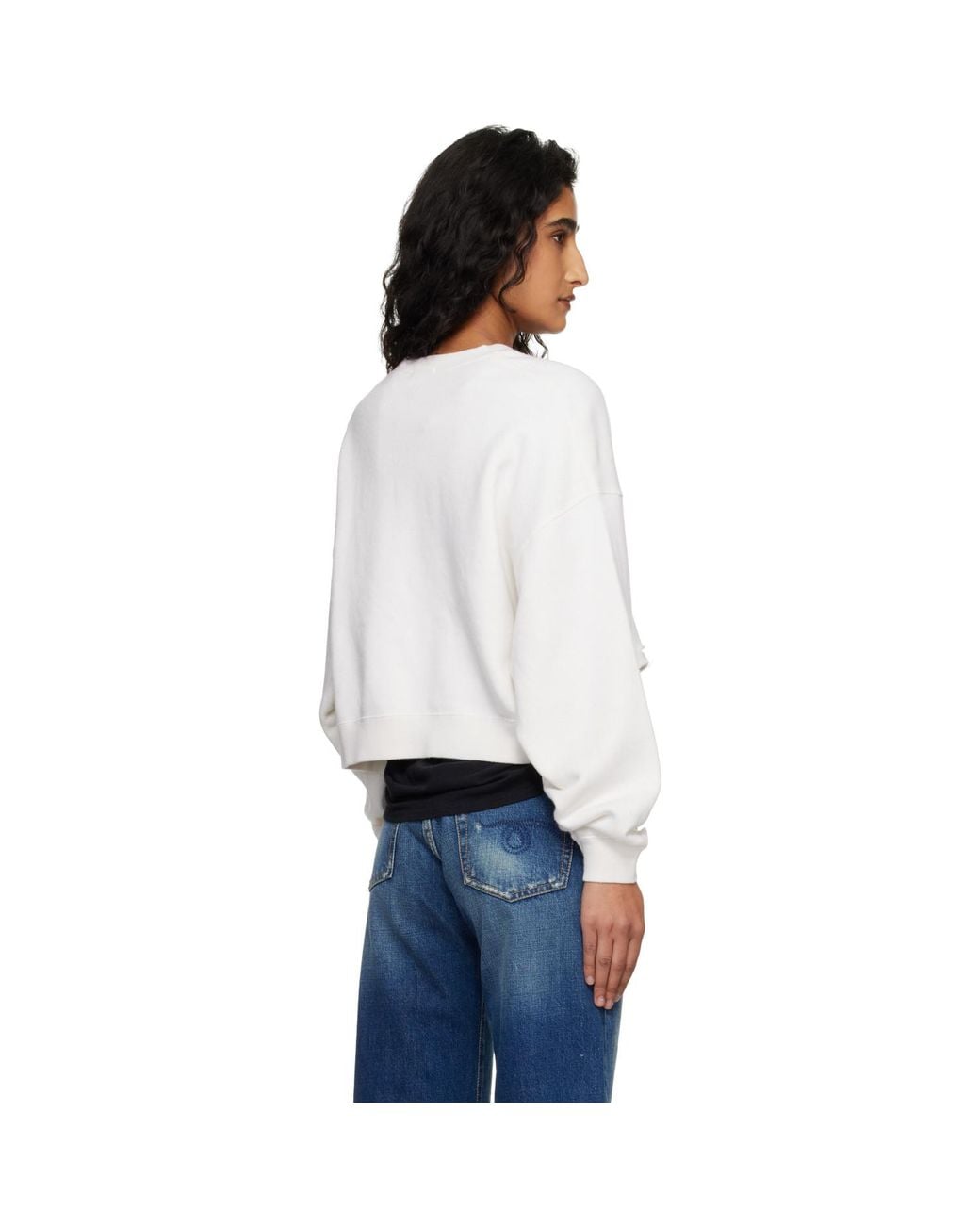 R13 Blue Off- 'Baby Girl' Cropped Crewneck Sweatshirt