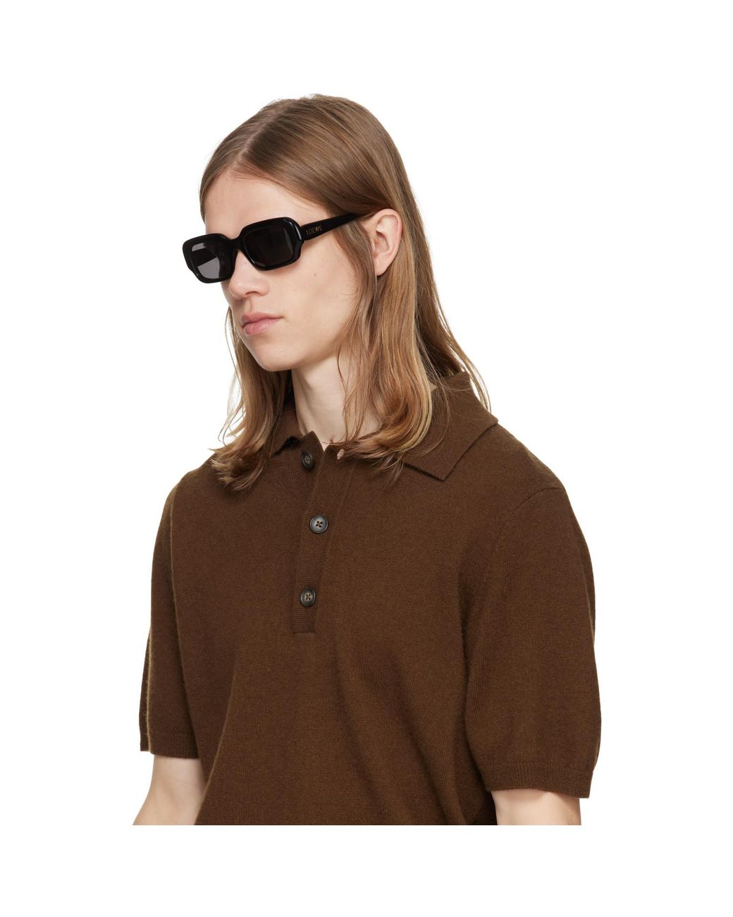 Loewe Black Rectangular Slim Sunglasses for men