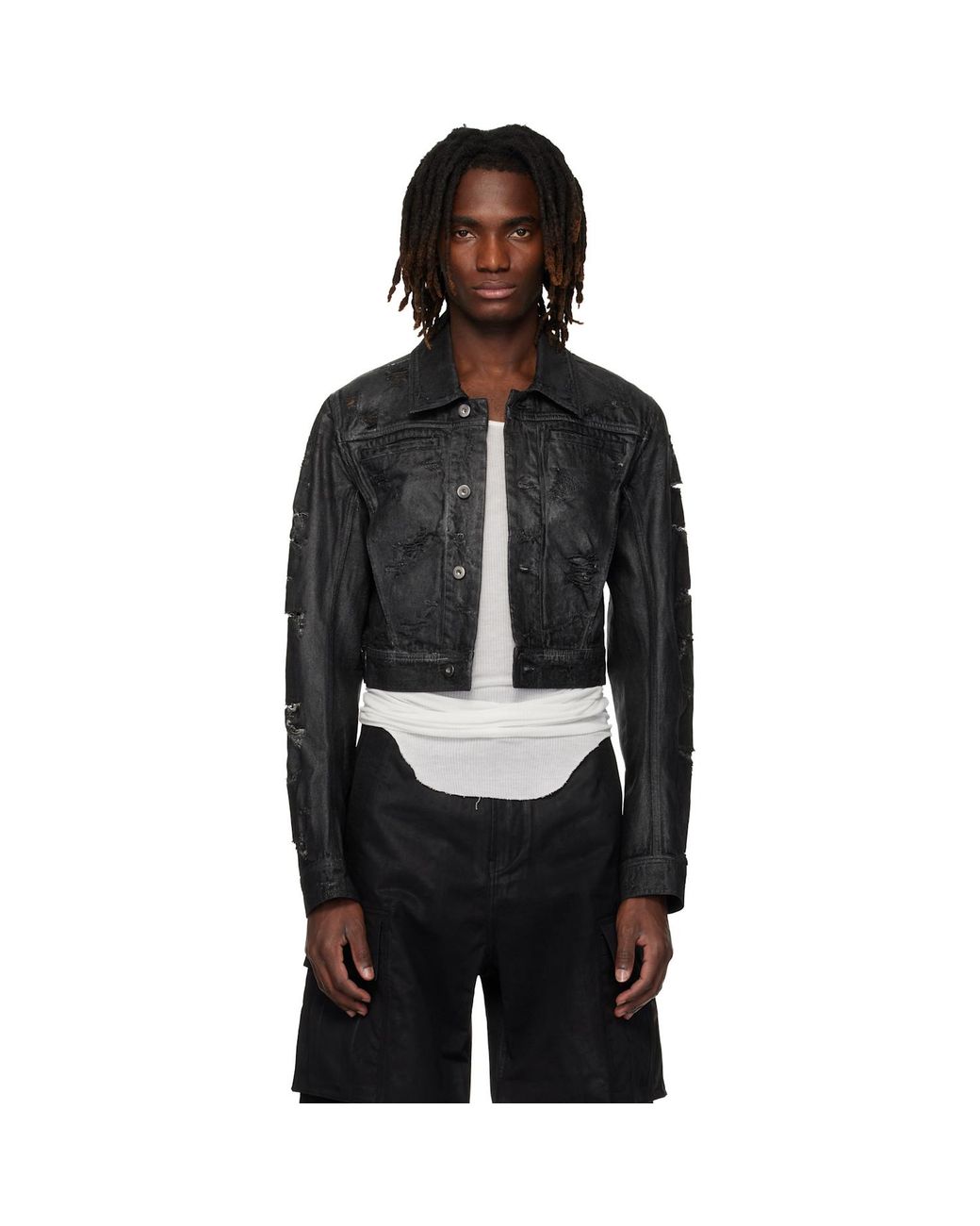 DET BLEV SENT クロップドジャケット メンズ Det Blev Sent ブラック Waxed Cropped Bayard デニム