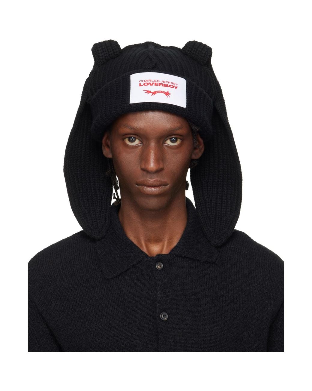 Charles Jeffrey Black Chunky Rabbit Beanie for men