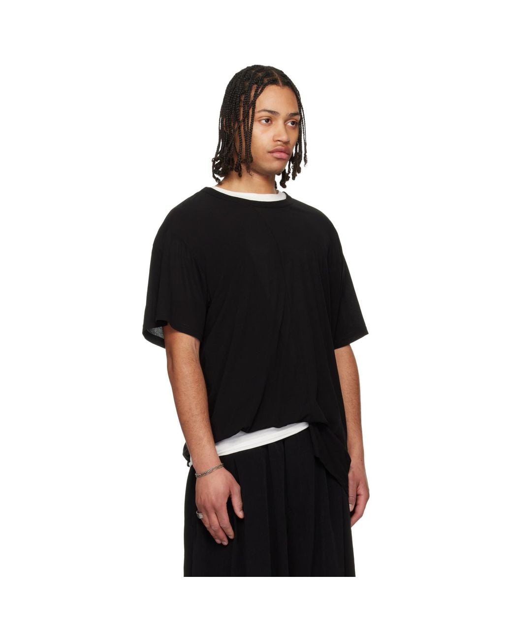 Yohji Yamamoto Black Asymmetric Short Sleeve T-Shirt for men