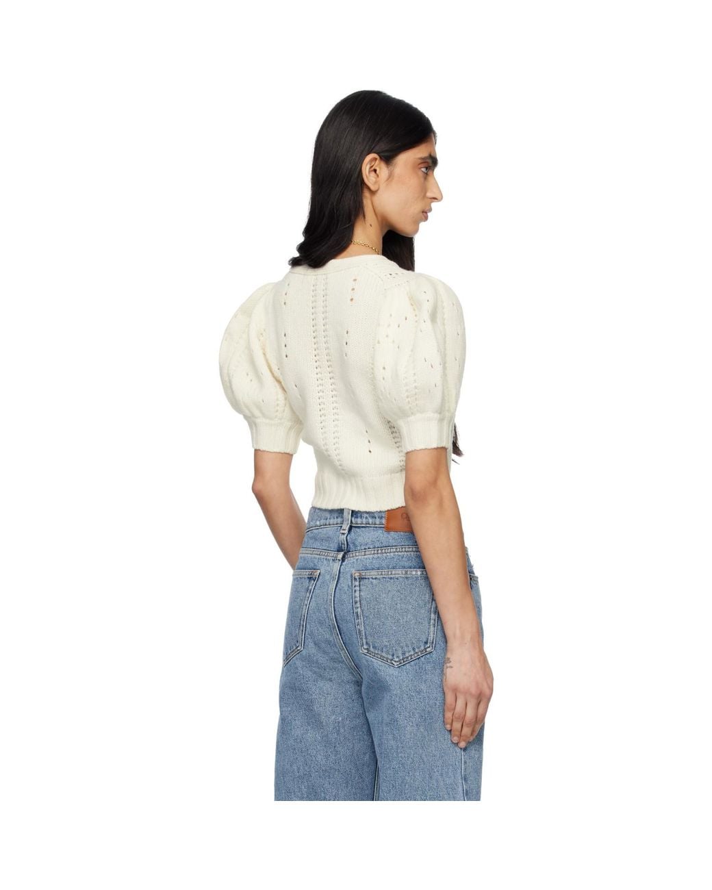 Chloé Blue Puff-Sleeve Wool & Cashmere Knit Cardigan