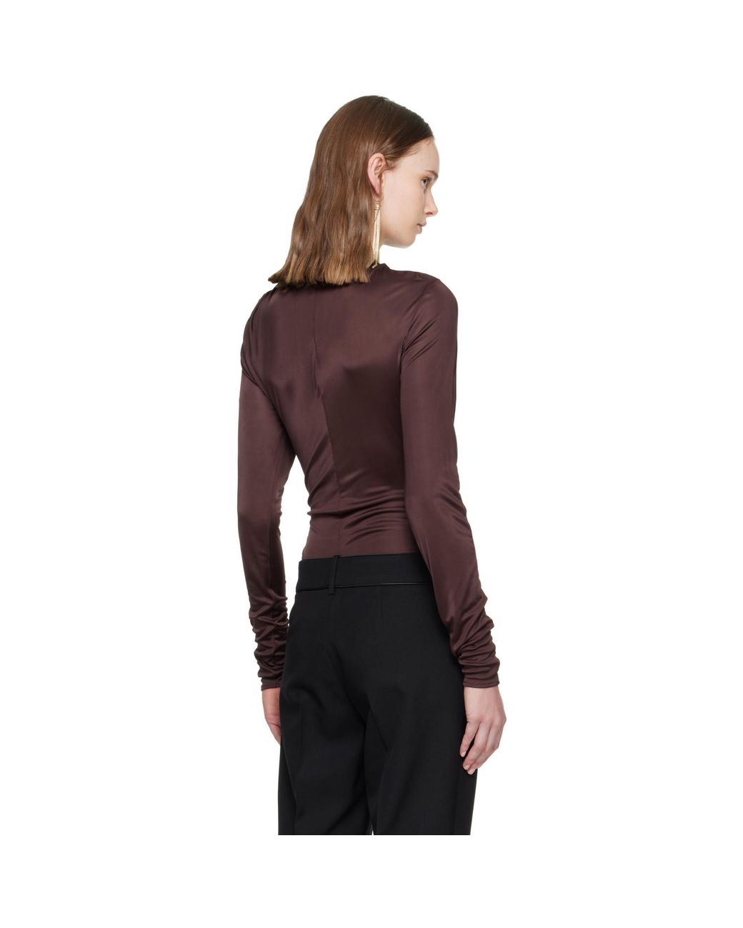 Balmain Red Burgundy Ls Twist Detail Bodysuit