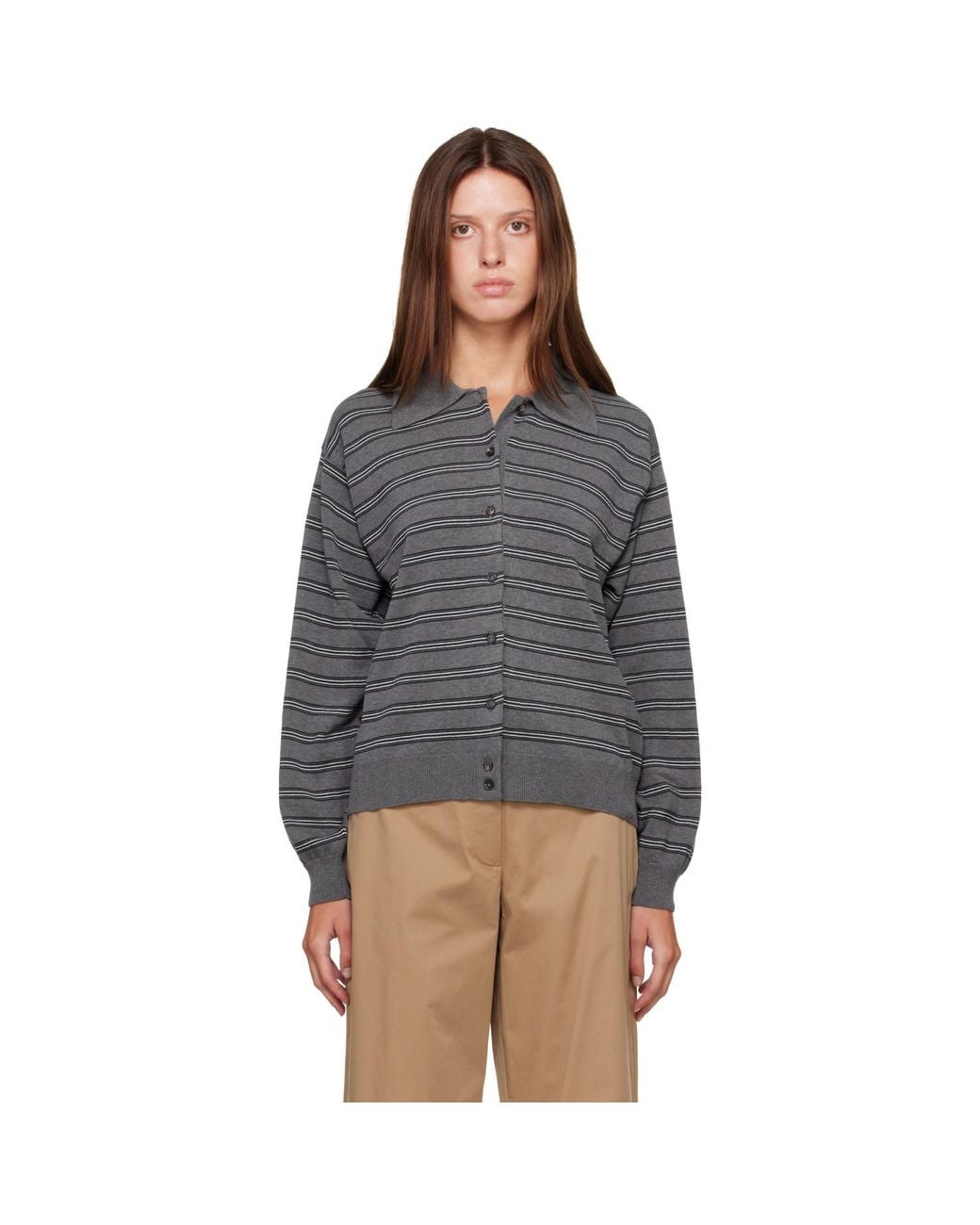 Cordera Gray Organic Cotton Striped Polo Cardigan