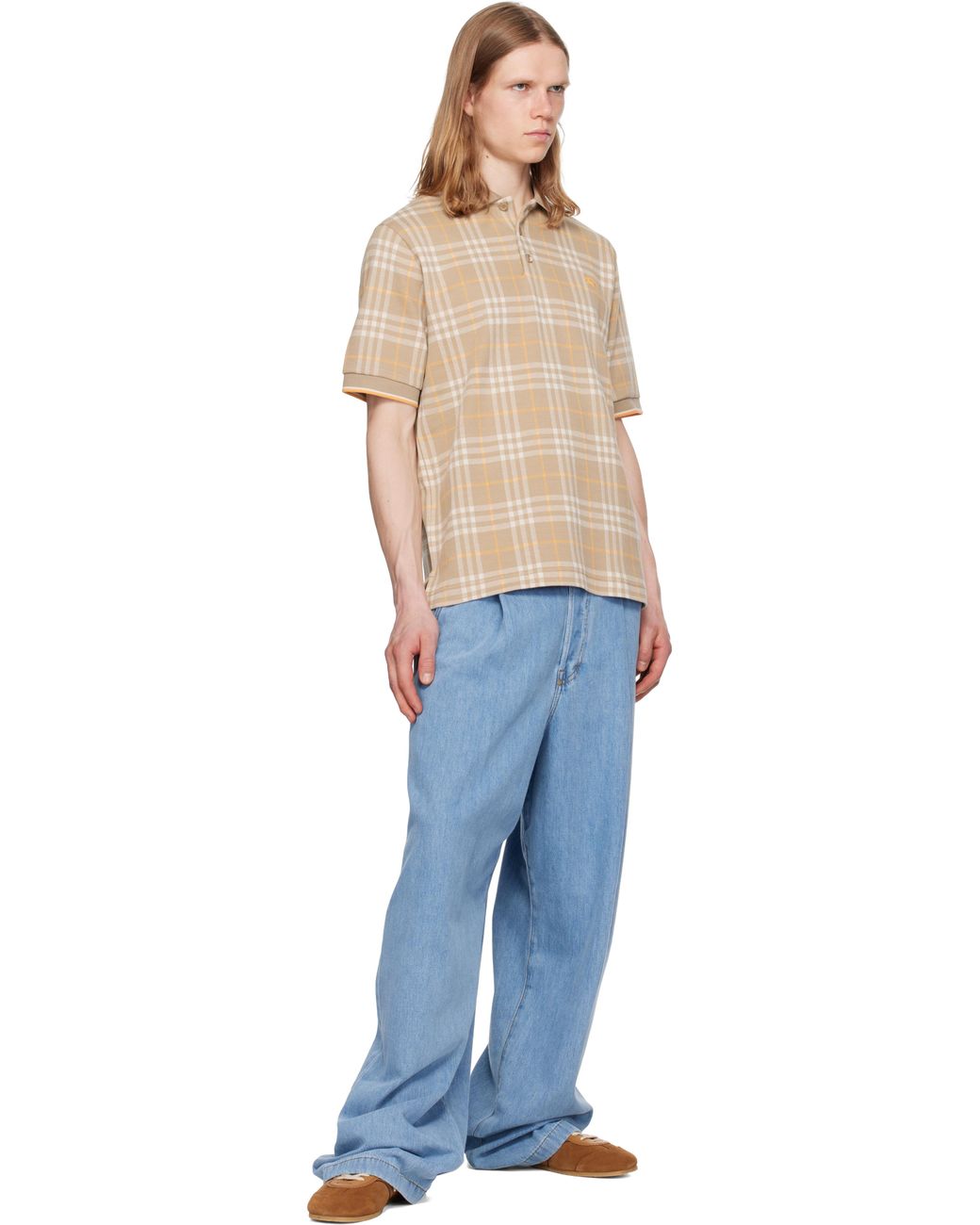 Burberry Blue Check Cotton Polo for men