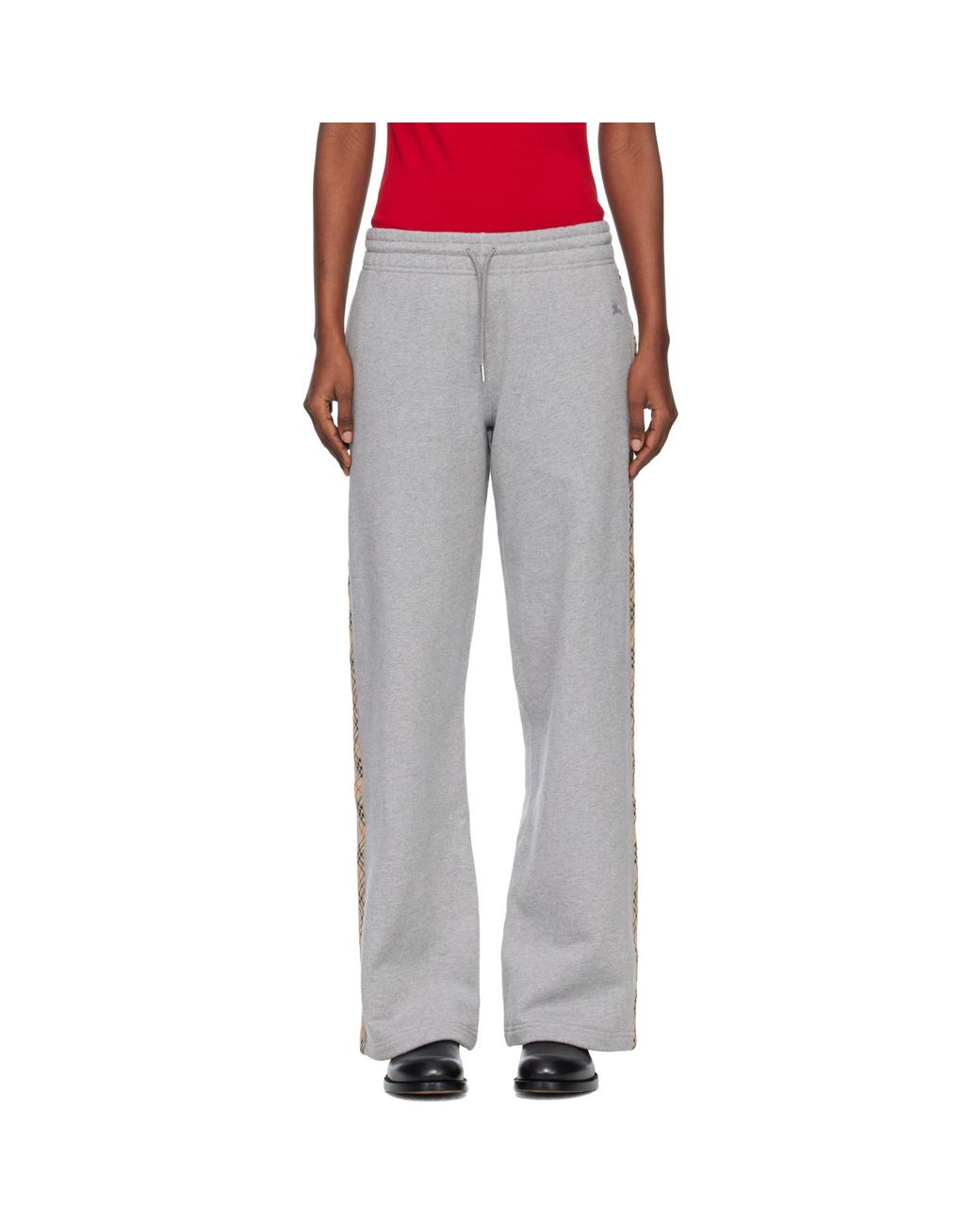 Burberry White Check Trim Cotton Track Pants