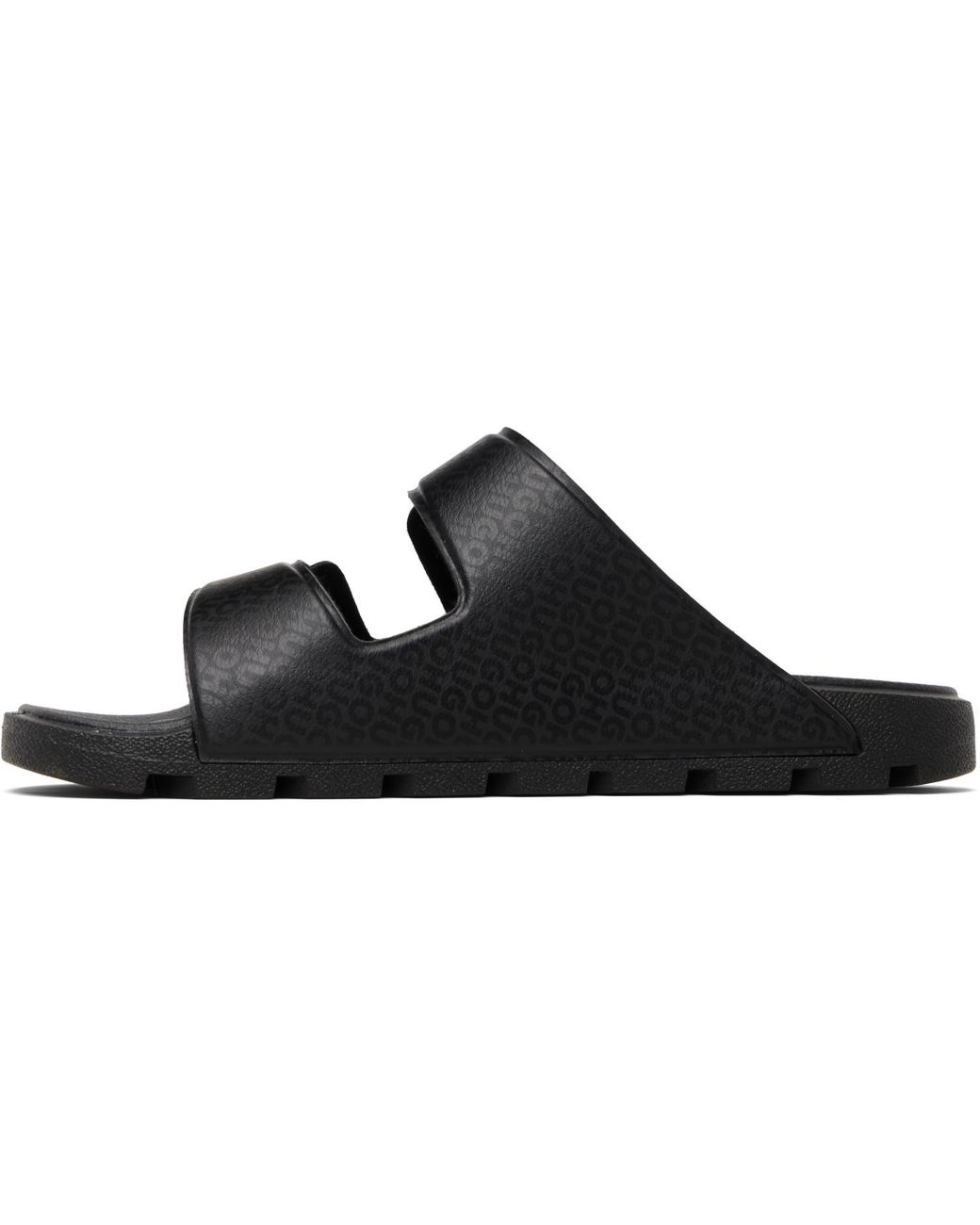 HUGO Black Printed-Logo Sandals for men