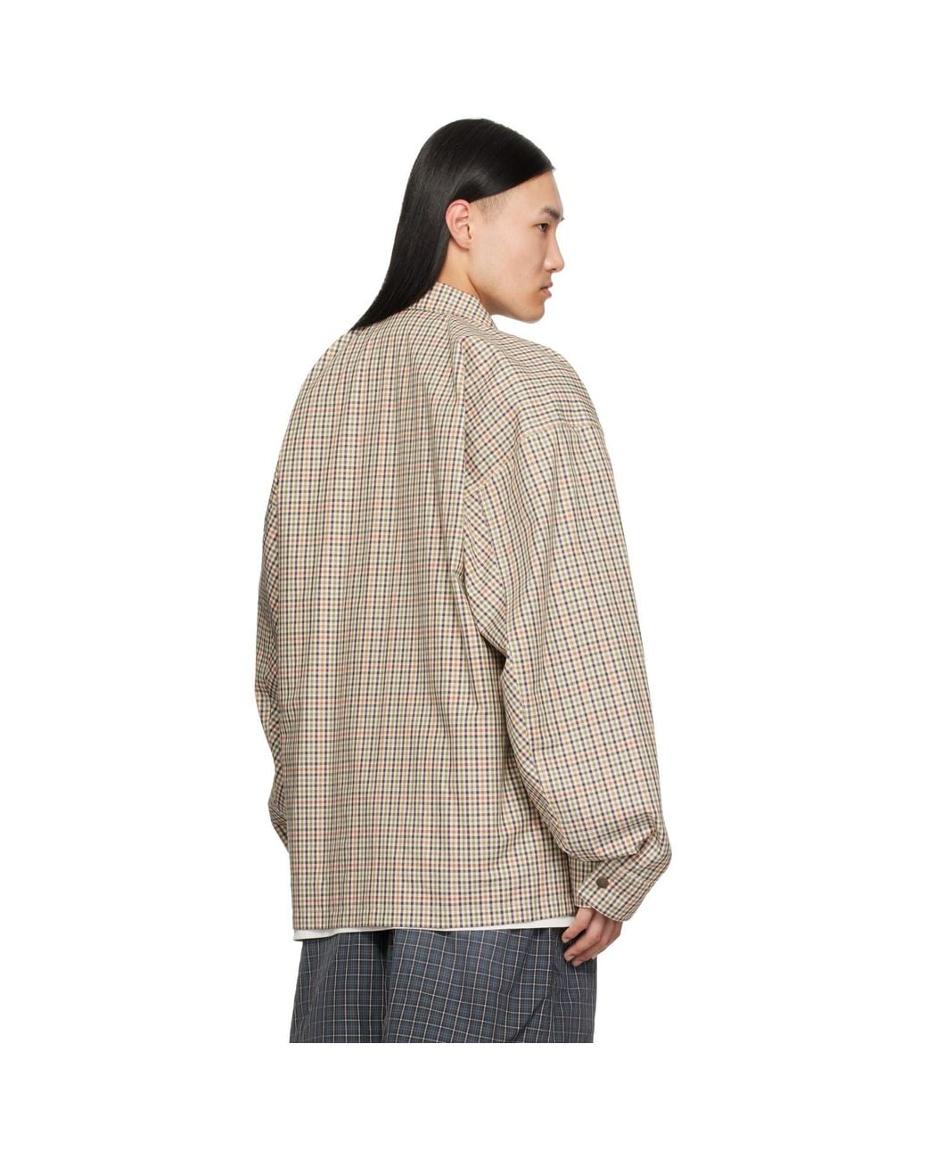 Balenciaga Natural Check Flannel Zip-Up Shirt for men