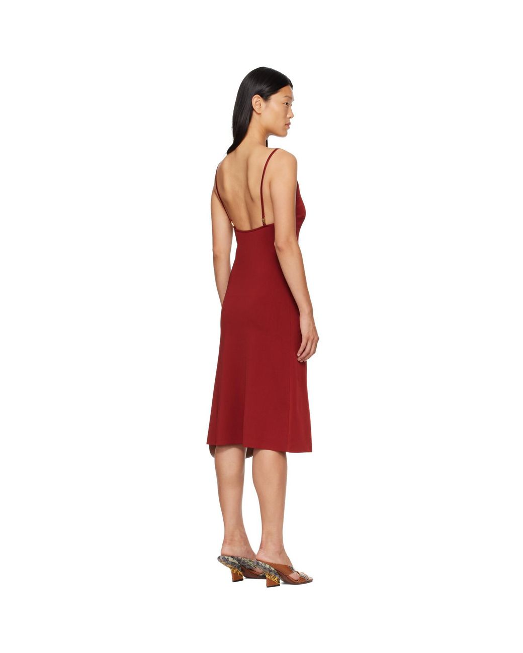 Ferragamo Red Knitted Slip Midi Dress