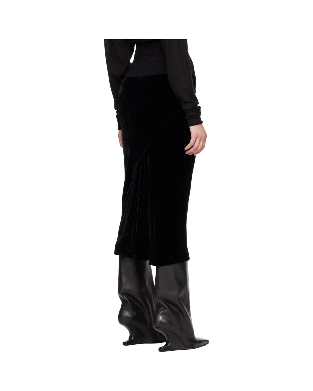 Rick Owens Black Tower Knee Bias Midi Skirt