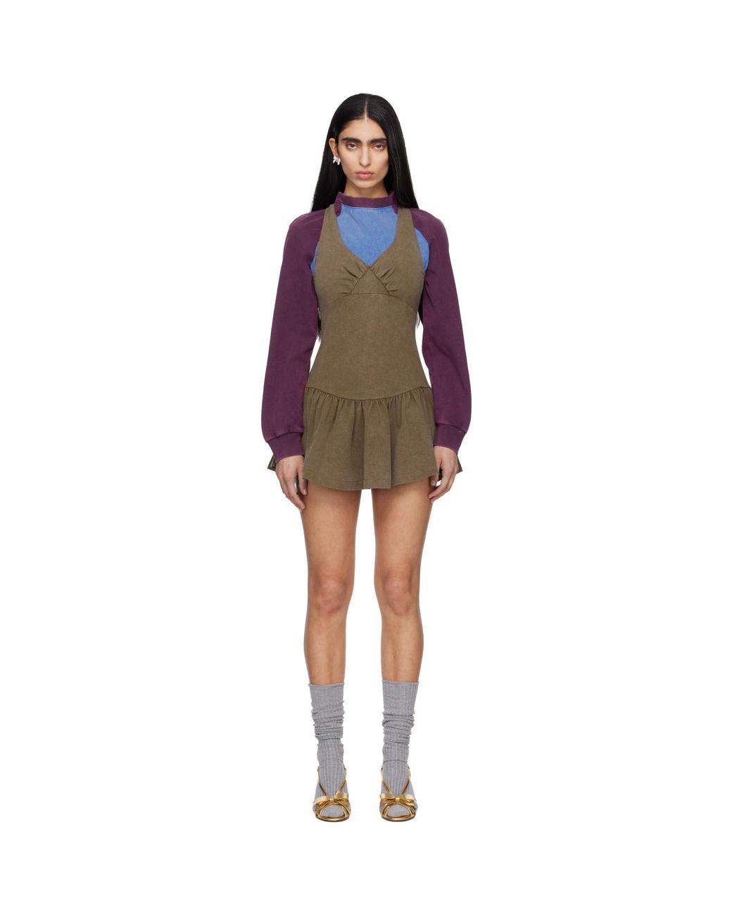ShuShu/Tong Red Khaki Sleeveless T-Shirt Minidress