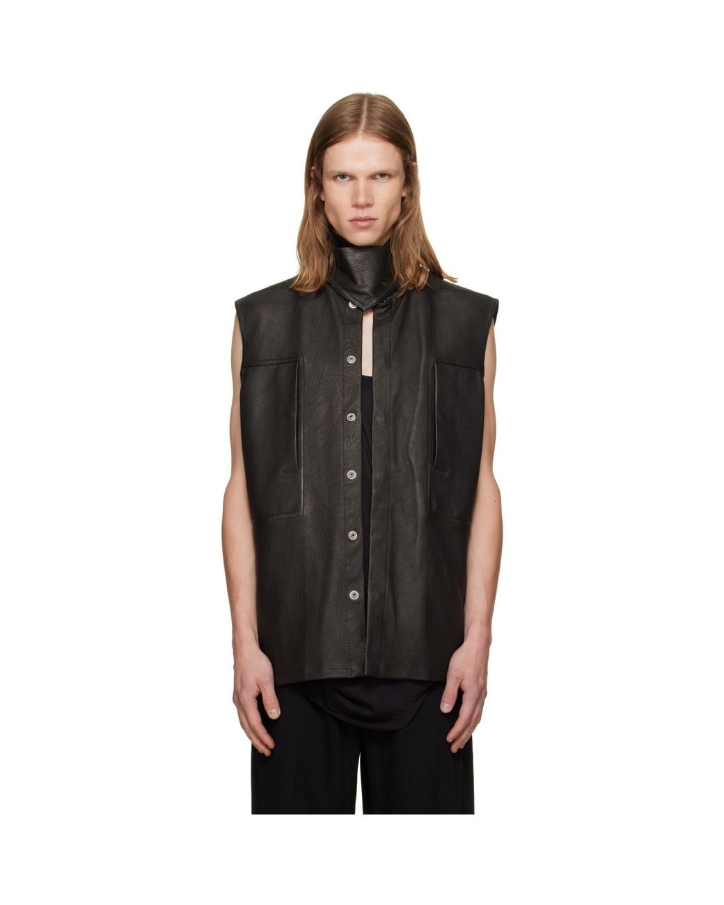 Rick Owens Black Tower Sl Leather Outershirt for men
