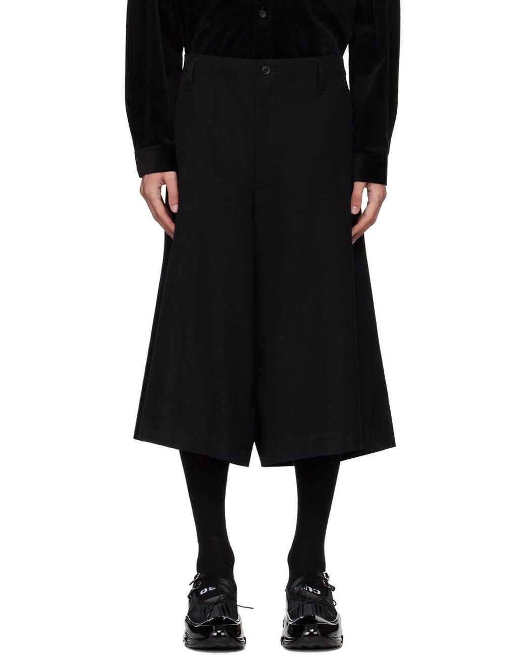 パンツ pleats half short pants Yohji Yamamoto Pleats Half-Pant Shorts in Black for Men | Lyst