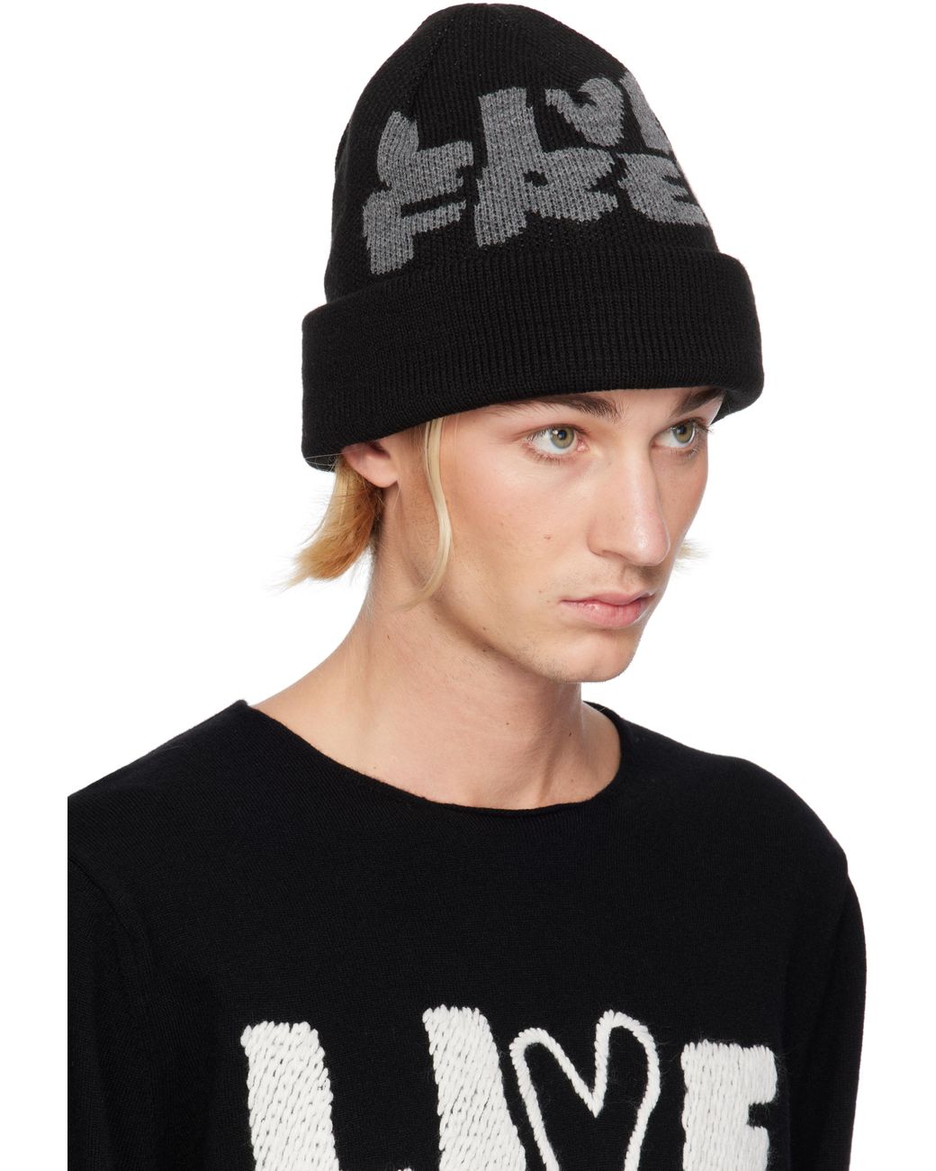 COMME des GARÇONS ブラックニット帽 CDG コムデギャルソン ワッペンロゴ ビーニー-ニット帽
