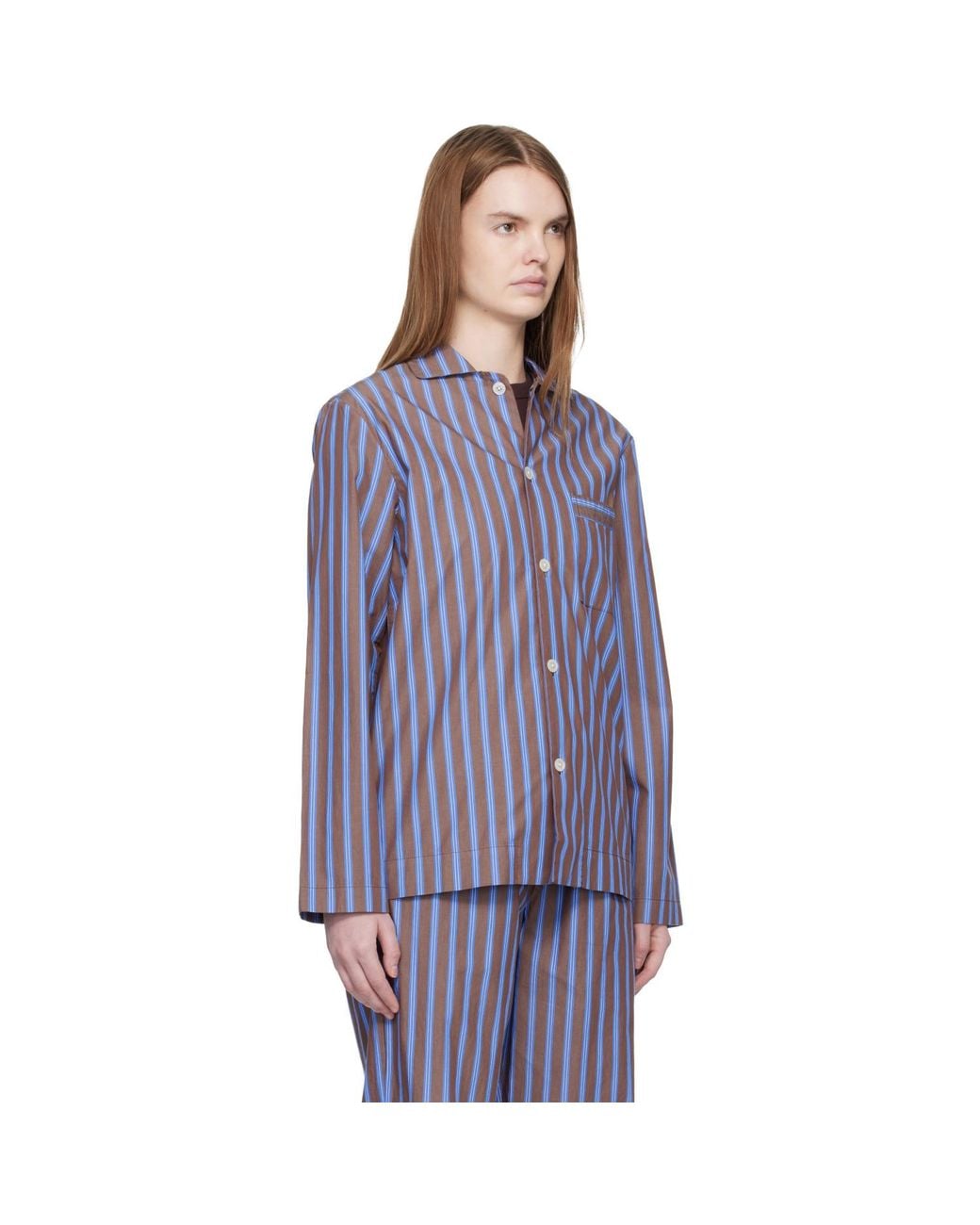 Tekla Purple Poplin Long-Sleeved Pyjama Shirt