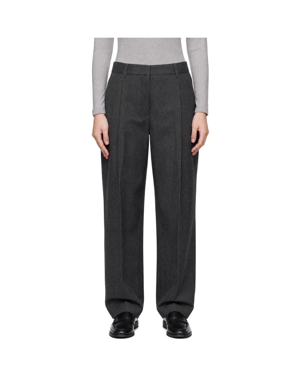 DUNST Black Pleated Semi-Wide Trousers