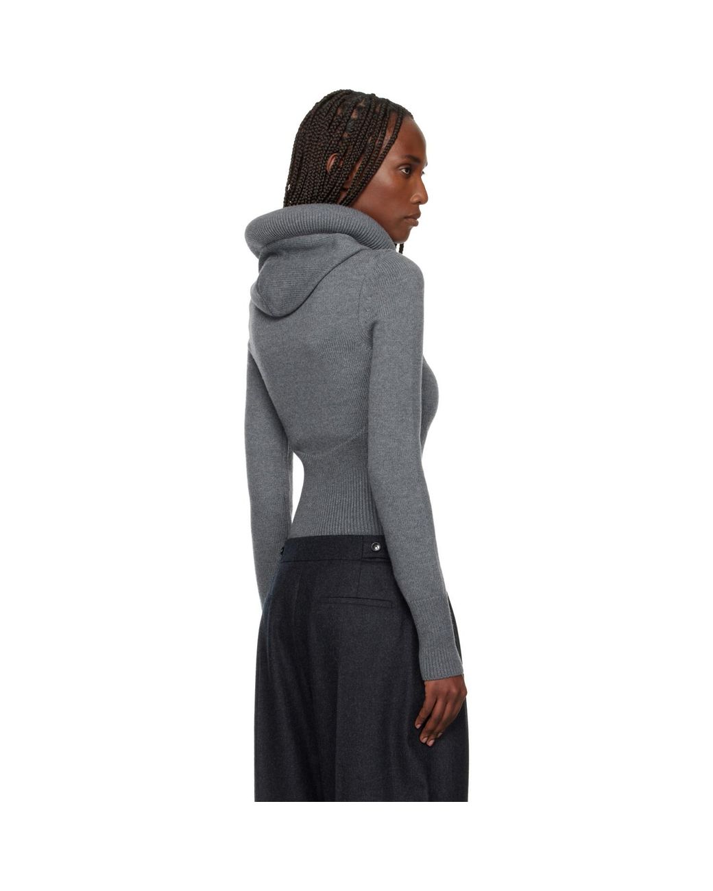 Alaïa Black Sculptural Hood Ribbed Knit Turtleneck