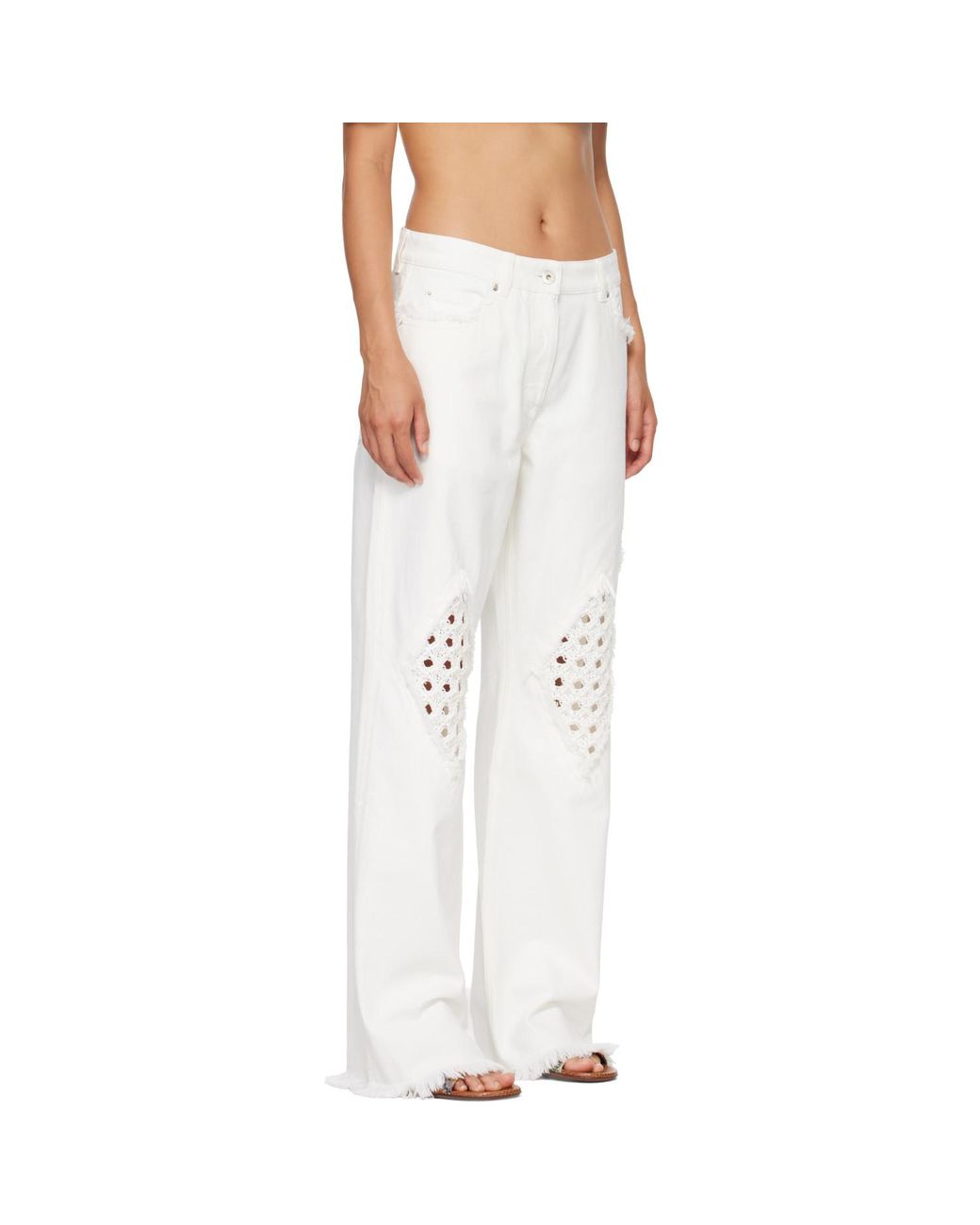 Ferragamo White Frayed Detail Jeans