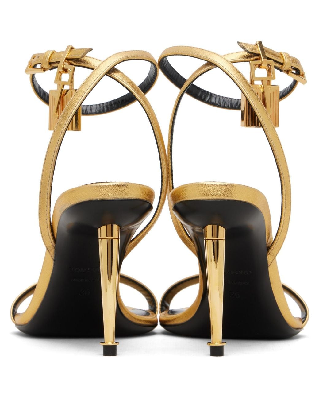 Tom Ford Black Nappa Padlock Pointy Naked Heeled Sandals