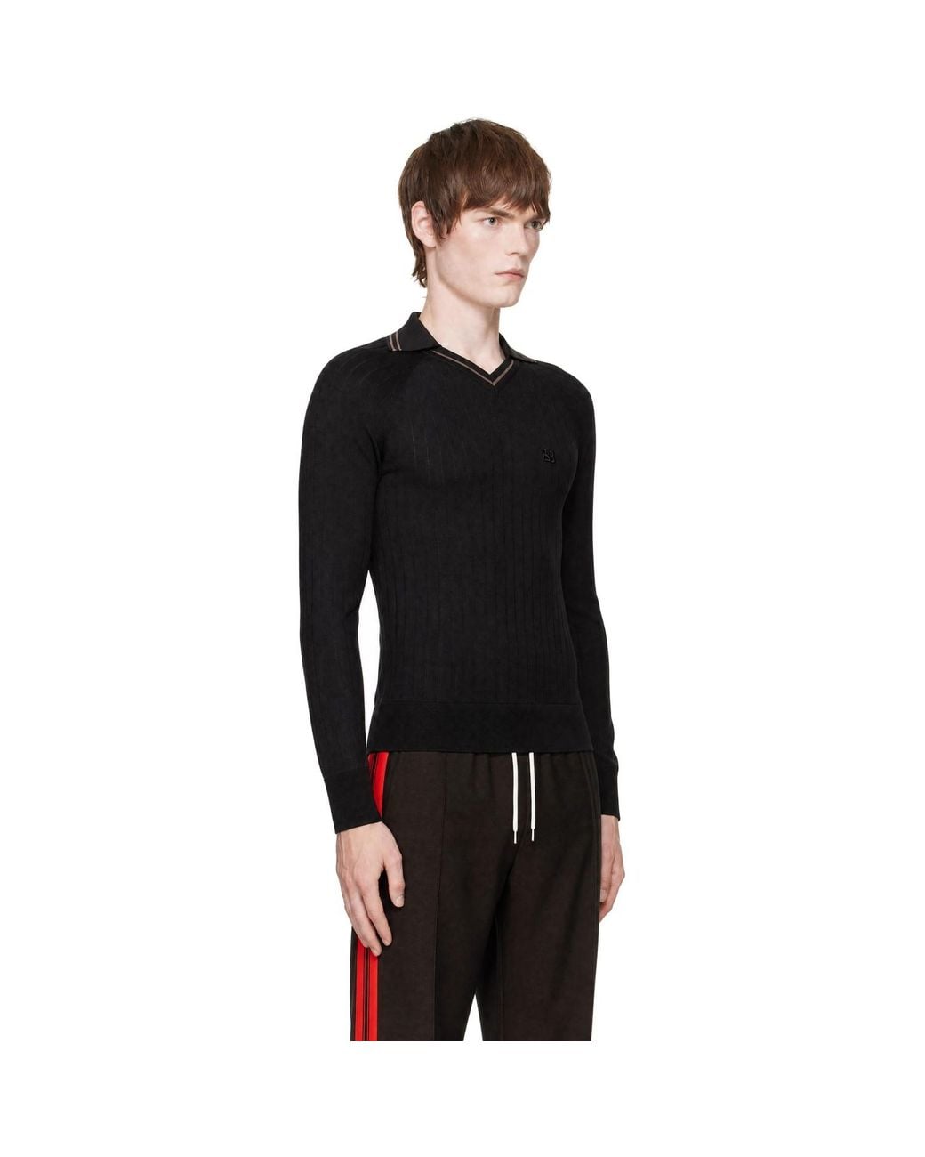Wales Bonner Black Cotton & Silk Roots Polo for men