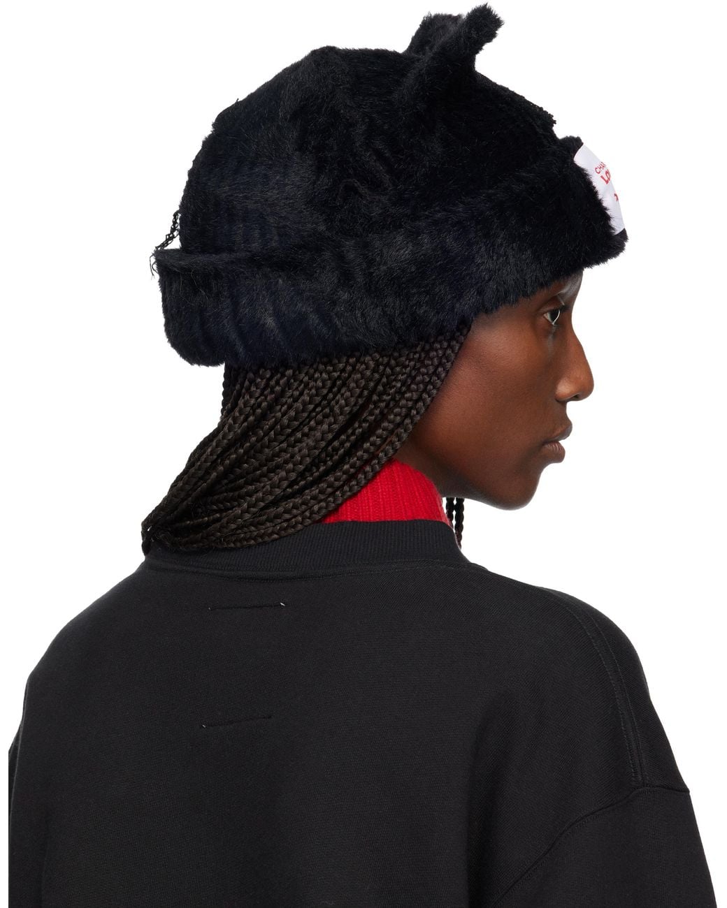 Charles Jeffrey Black Fluffy Chunky Ears Beanie