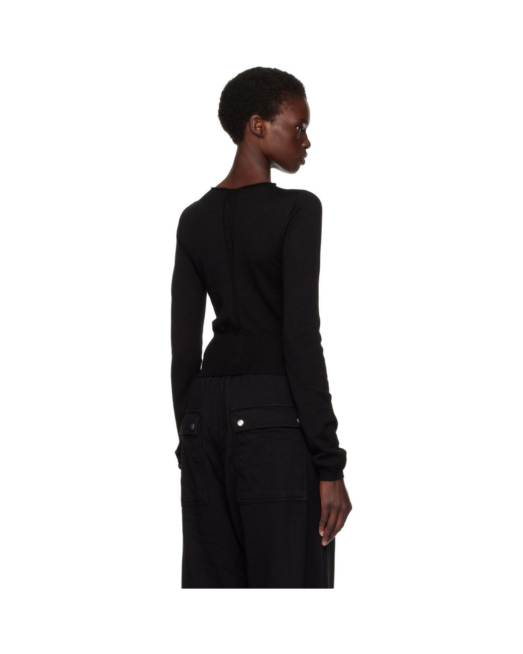 Rick Owens Black Tower Slashed Cropped Pull Sweater