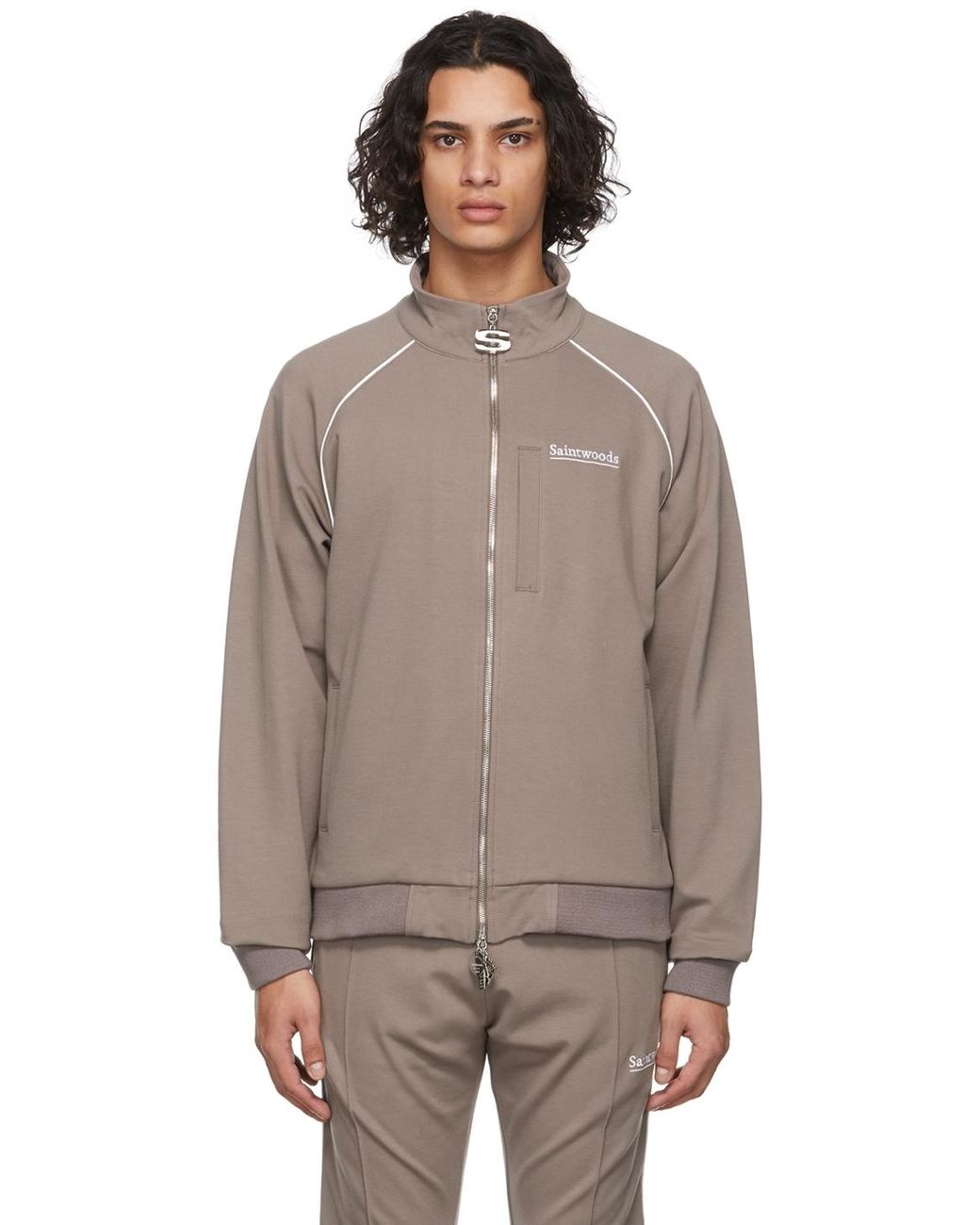 SAINTWOODS Synthetic Taupe Track Jacket in Dusty Taupe (Brown) for Men ...