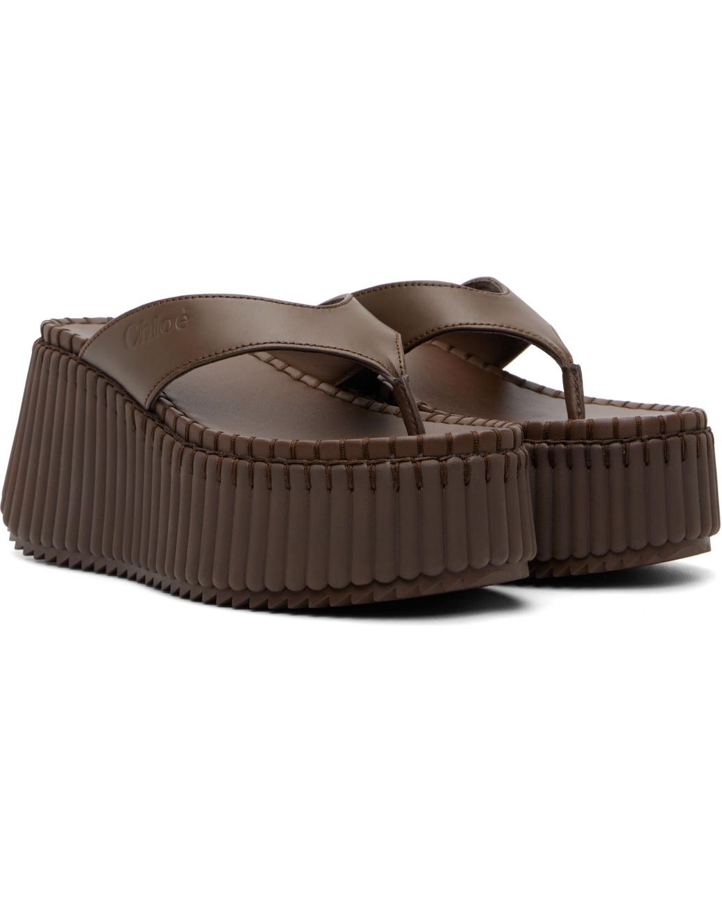 Chloé Brown Napa Wedge Heeled Sandals