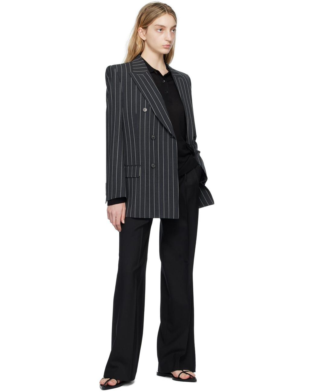 Filippa K Gray Pinstripe Blazer in Black | Lyst Canada