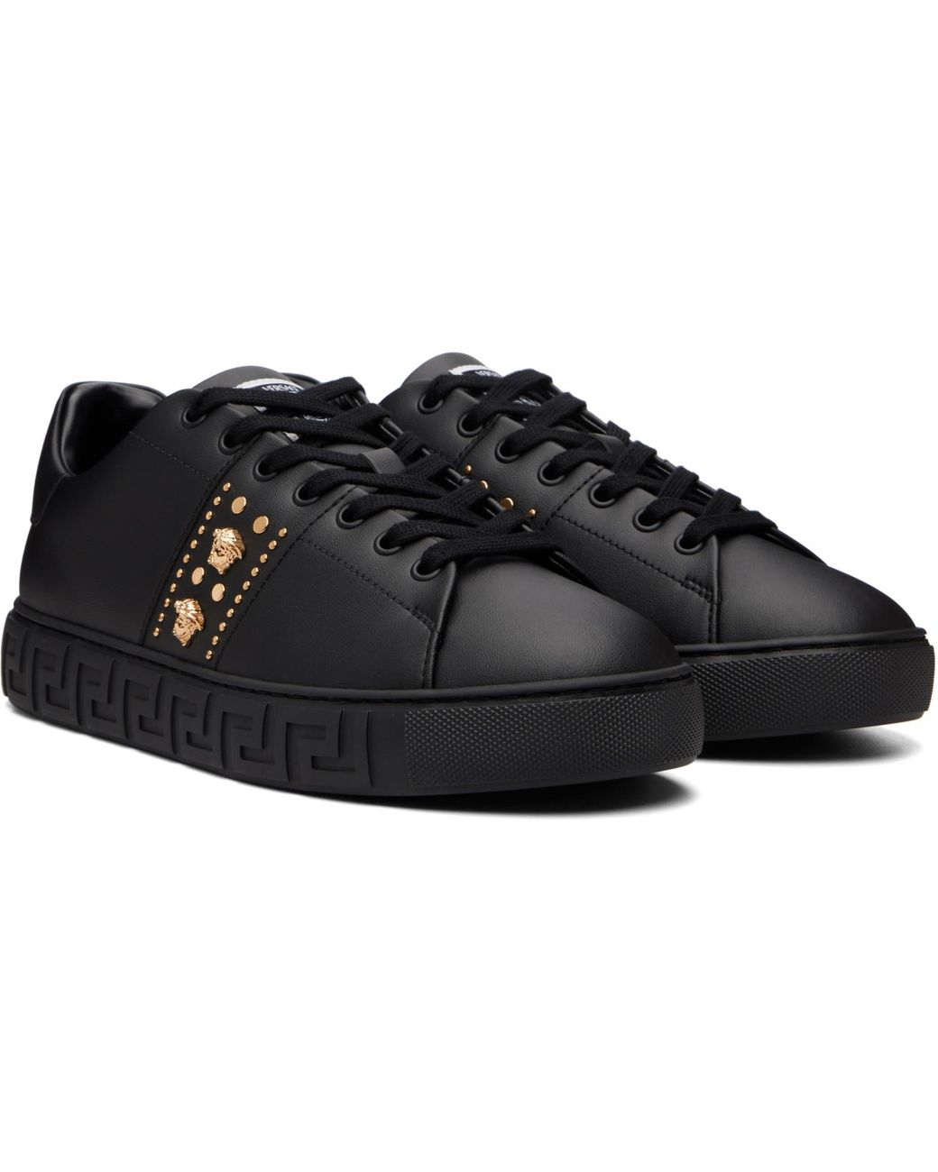 Versace Black Greca Embellished Nylon Sneakers for men