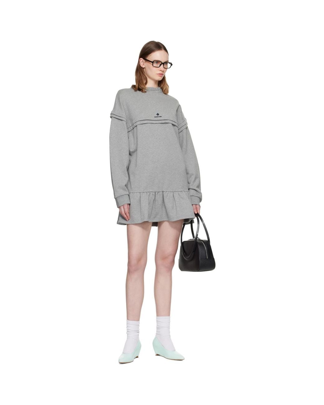 ShuShu/Tong Black Raw-Edge Wave Collar Tuck Detail Sweatshirt Minidress