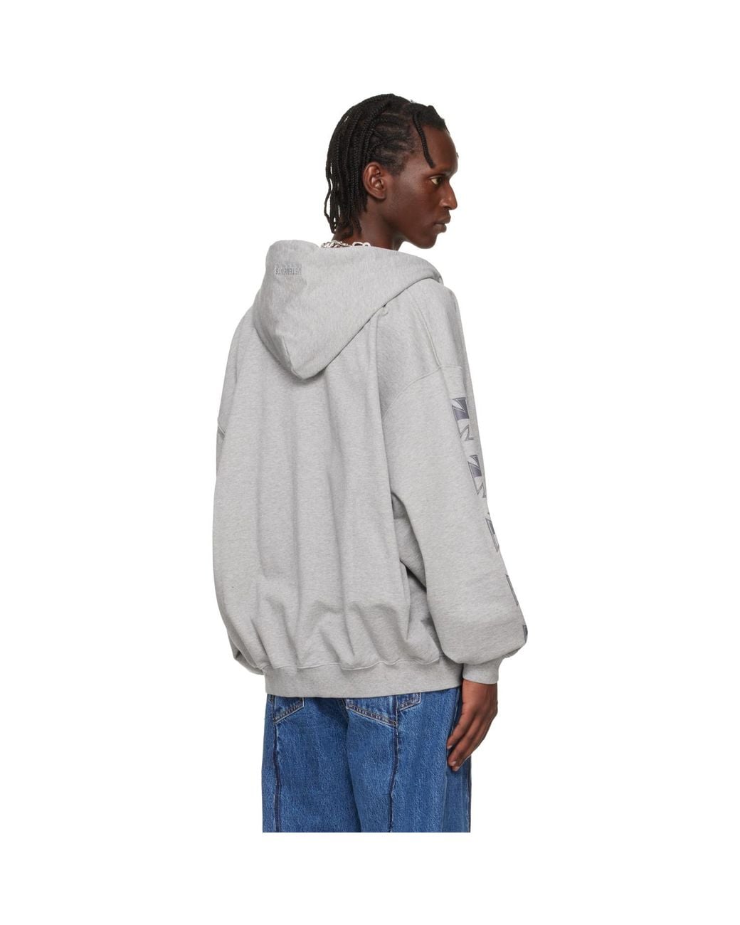 Vetements Gray Biker Cross Sleeves Zip-Up Hoodie for men