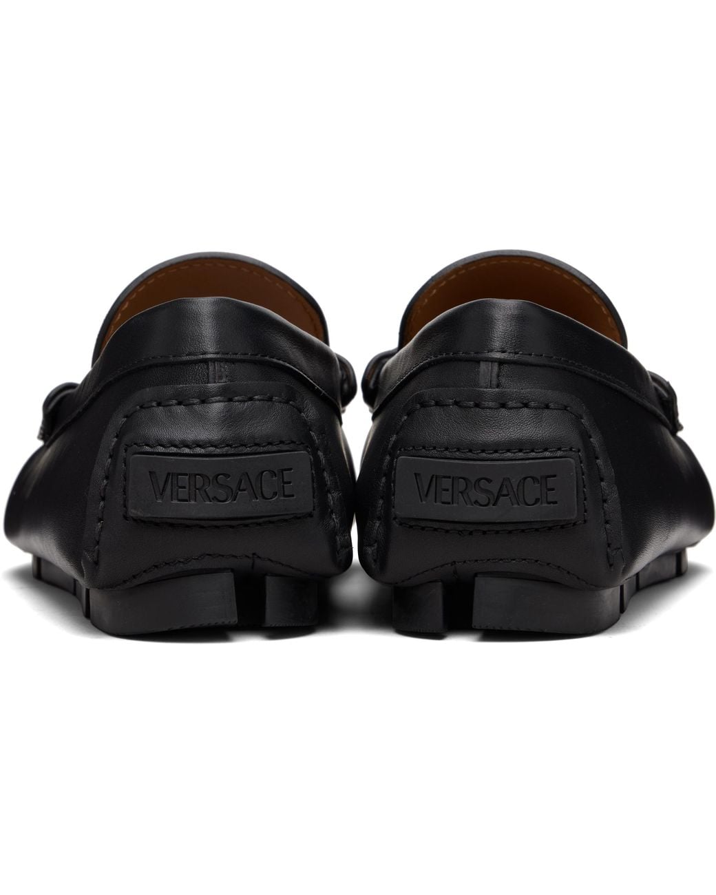 メンズ Versace ブラック 'La Medusa' レザー ドライビングシューズ Black