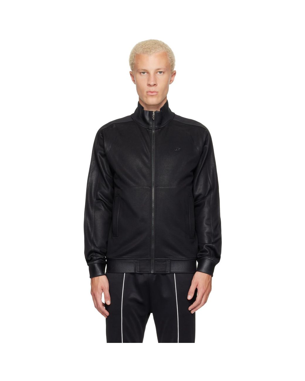 DIESEL Black Glossy Zip Sweater for men