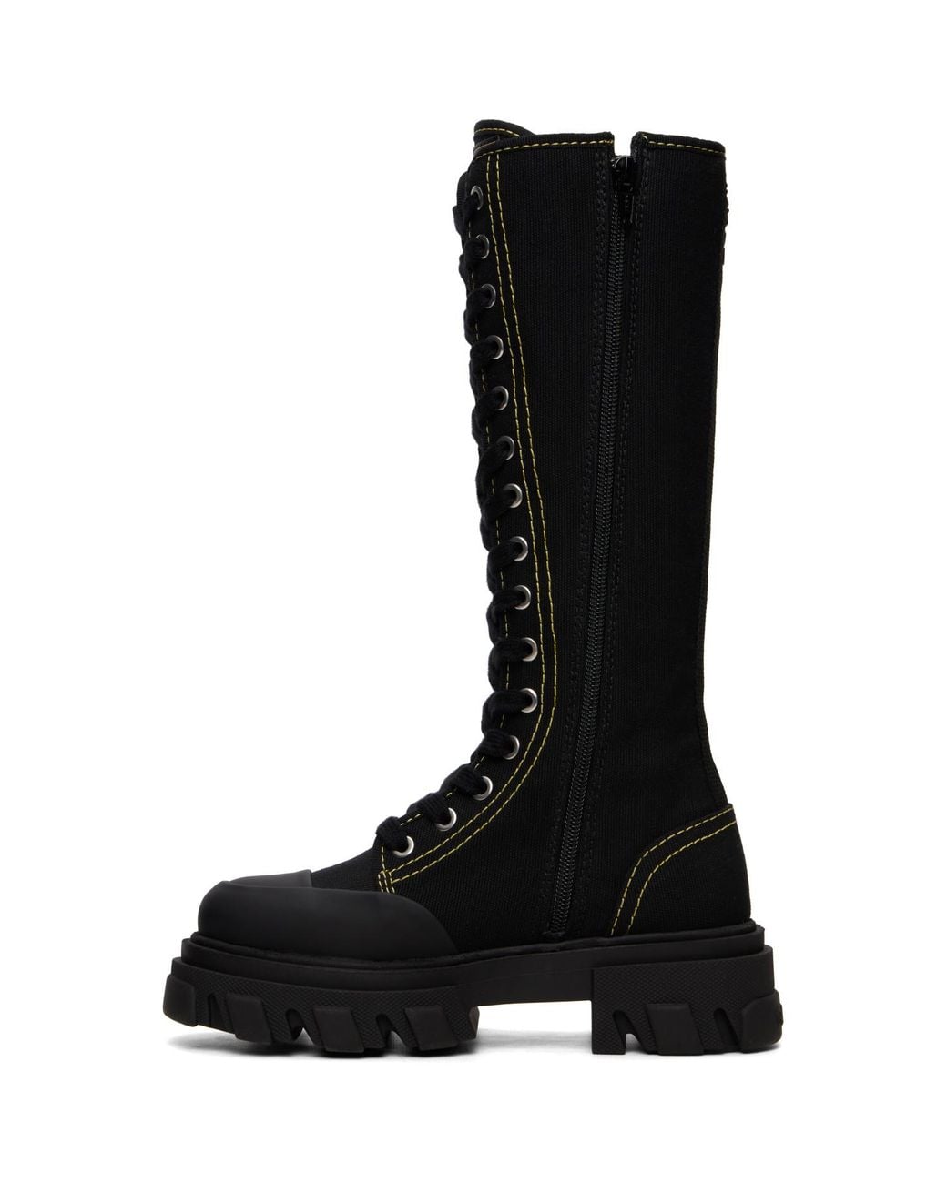 Ganni Black Cleated Canvas Trail High Boots