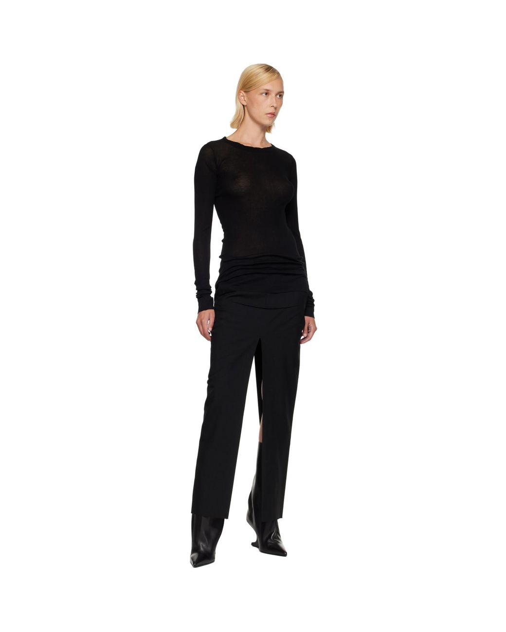 Rick Owens Black Tower Rib Ls T-Shirt