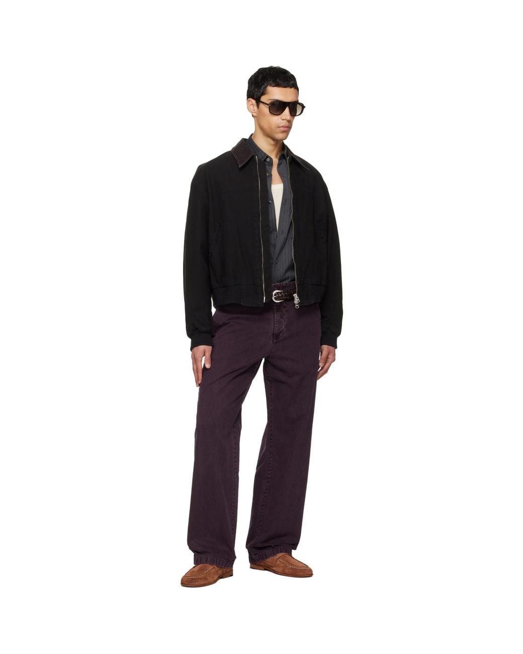 TONYWACK Blue Burgundy Garment Dyed Cotton Straight Trousers for men