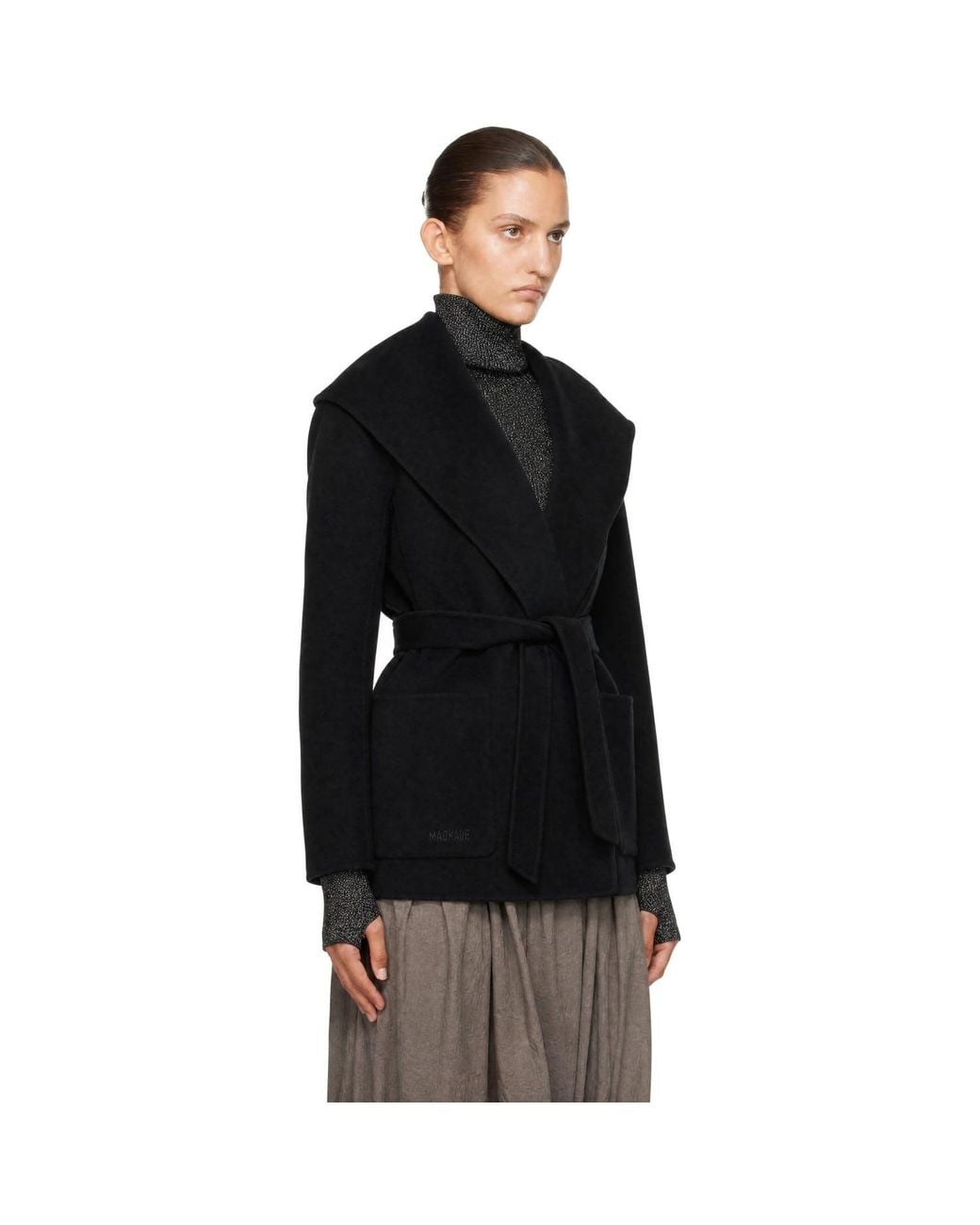 Mackage Black Paya-Z Wool Wrap Sash Belt Coat